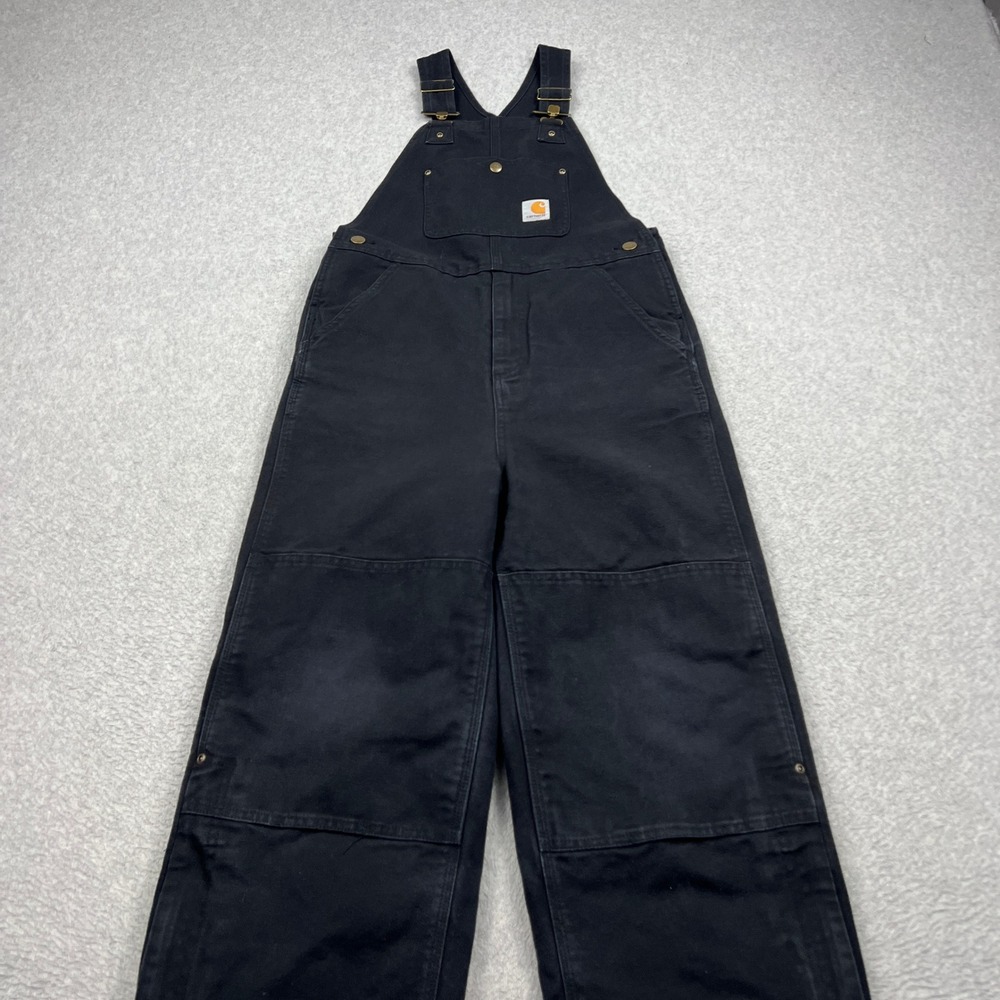 Carhartt Bib Overalls Kids 12 Black Double Knee Lined Utility Workwear CM8662